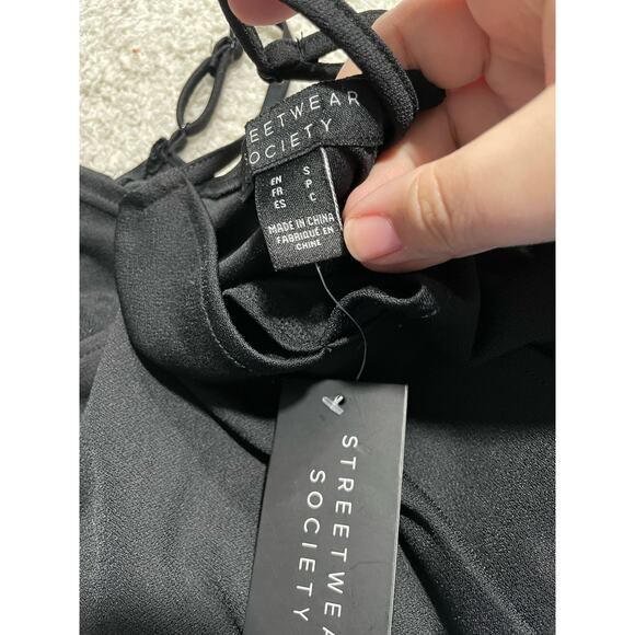 NWT Streetwear Society Women's Size Small Cold Shoulder Wrap Tulip Dress Black - Picture 7 of 8